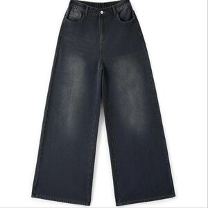 Wide Leg Dark Wash Women Jeans - Blue